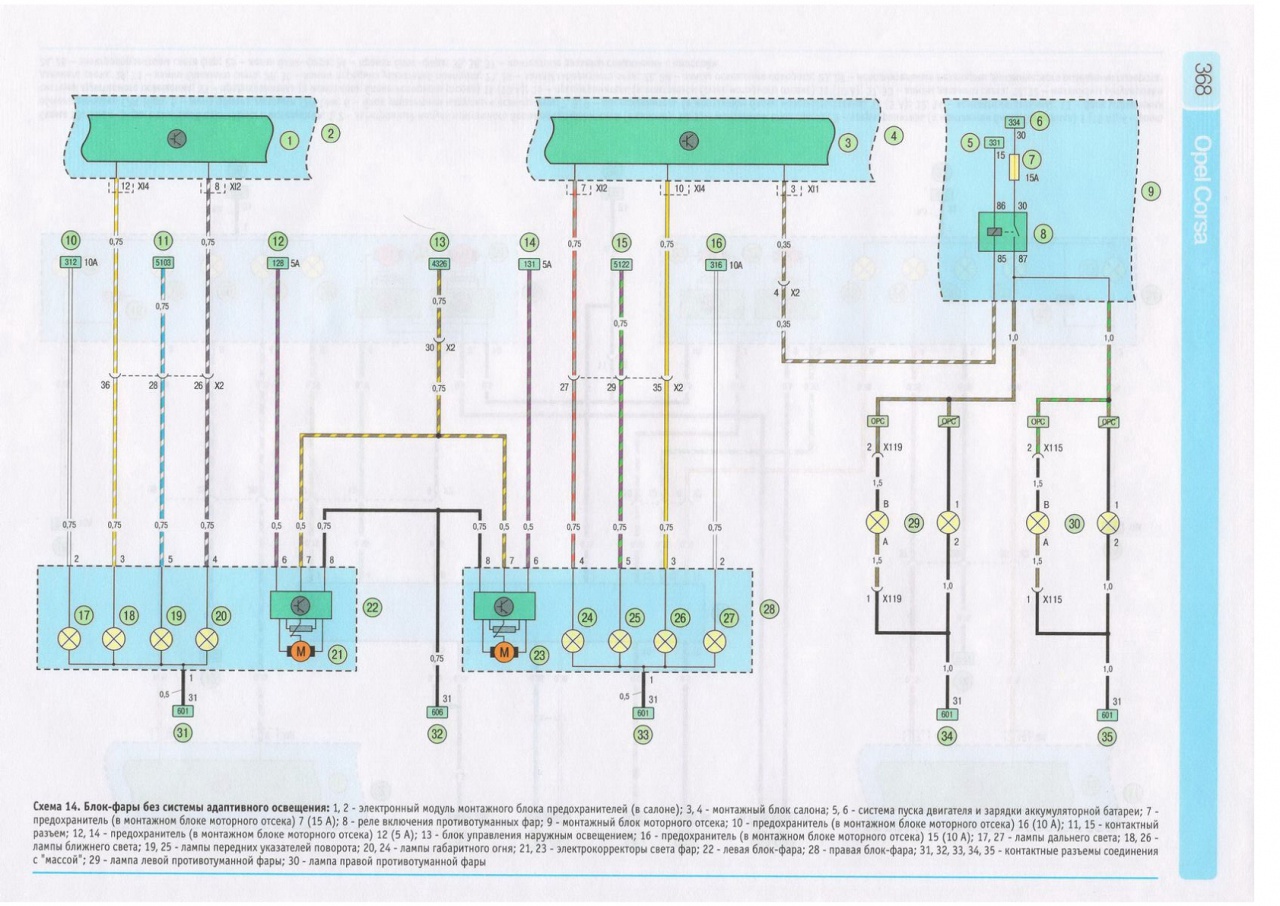 Опель корса д схема предохранителей и реле